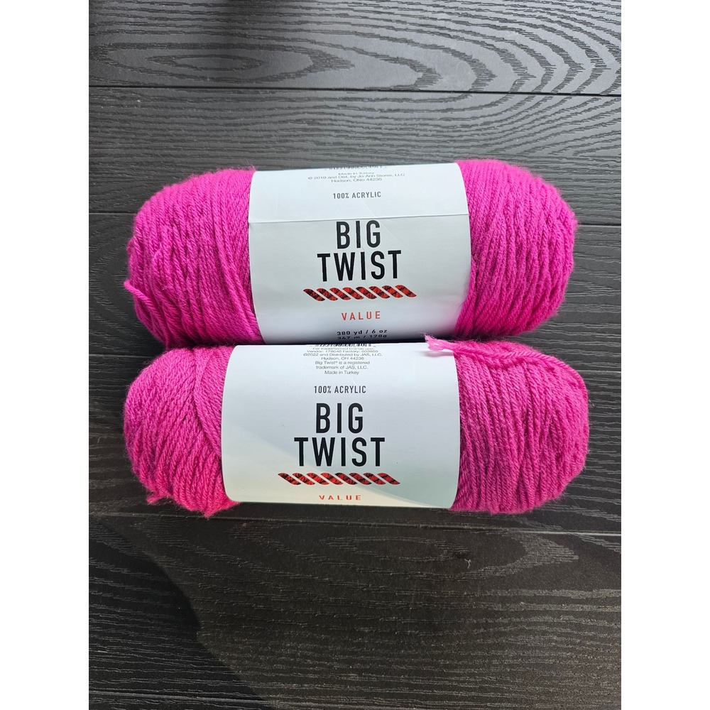 Big Twist Value Magenta Acrylic Yarn 2 Skeins 380 Yds Each Medium 4 Worsted Pink